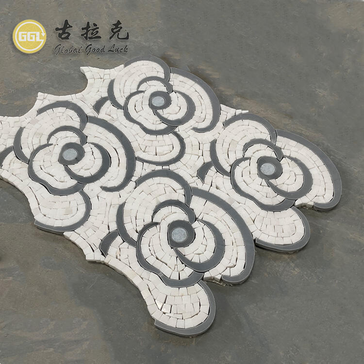 Rose Design Marble Tile Waterjet Cut Mosaic Interior Floor or Wall Tile