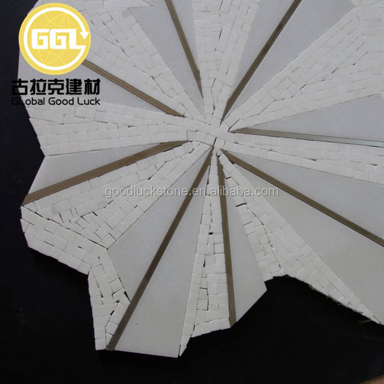 Unique Shape Marble Waterjet Mosaic Tile Inlay Stainless Steel Design