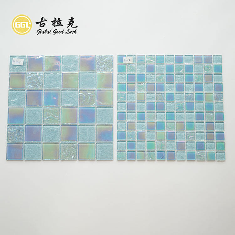 Light Blue Glass Mosaic Tile Iridescent Shine Tile for Swimming Pool Decor