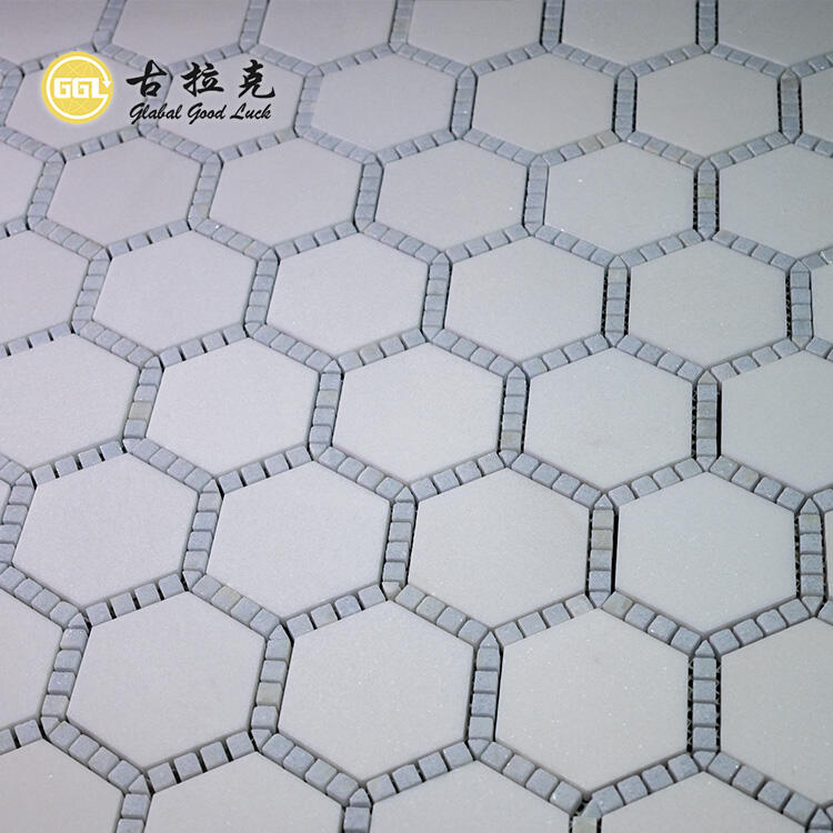 Thassos White Marble Stone Mosaic Mix Blue Stone Mosaic Tile for Floor Wall Decor