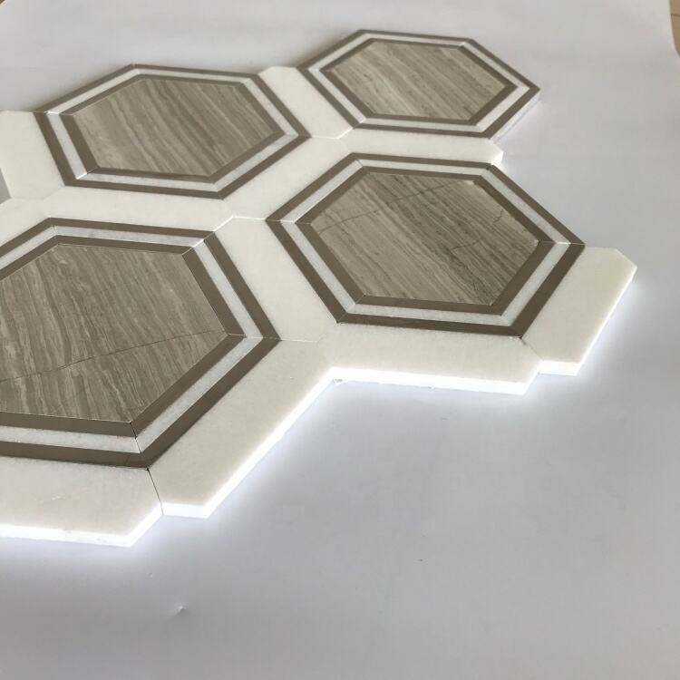 Atypical Marble Mosaic Tile Thassos White With Coffee Color Marble Wood Grain Mosaic Tile for Home/Kitchen Wall/Floor Decor