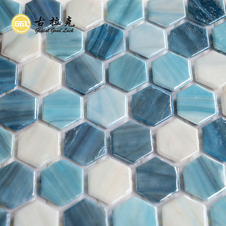 Hot Melt Bule and White Glass Mosaic Tile Dot-Mounted Swimming Pool Tiles