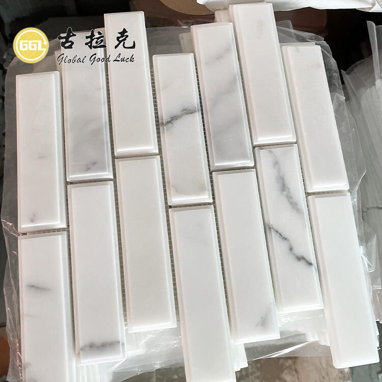 3D Carrara White Marble Long Strip Marble Mosaic For Wall Tiles