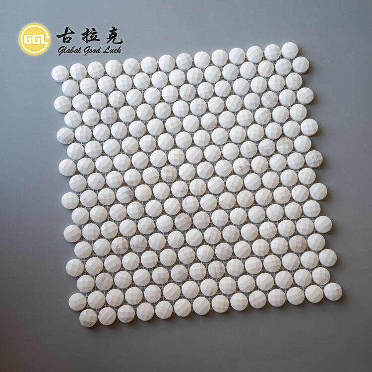 Diamond Surface Design Ariston White Marble Mini Round Shape Marble Mosaic Tiles