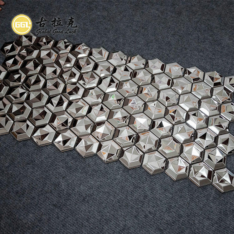 Glossy Surface Hexagonal Metal Mosaic 3D Effect Stainless Steel Decorative Wall Tiles