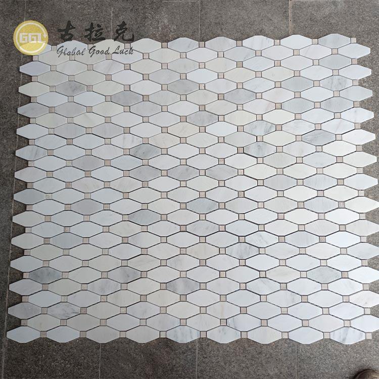 Colorful Bottle Shape Marble Octagon Pattern Mosaic Tile White With Brown Dots Mosaic Tile For Bathroom Kitchen Wall Decor
