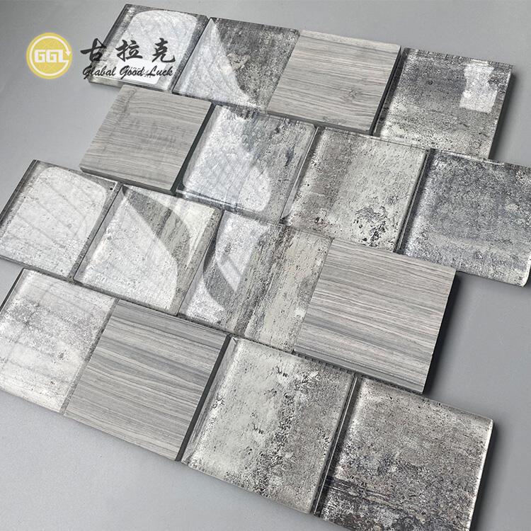 Wood Gain Marble Mix Glass Crystal Glass Mosaics Tiles For Kitchen Backsplash