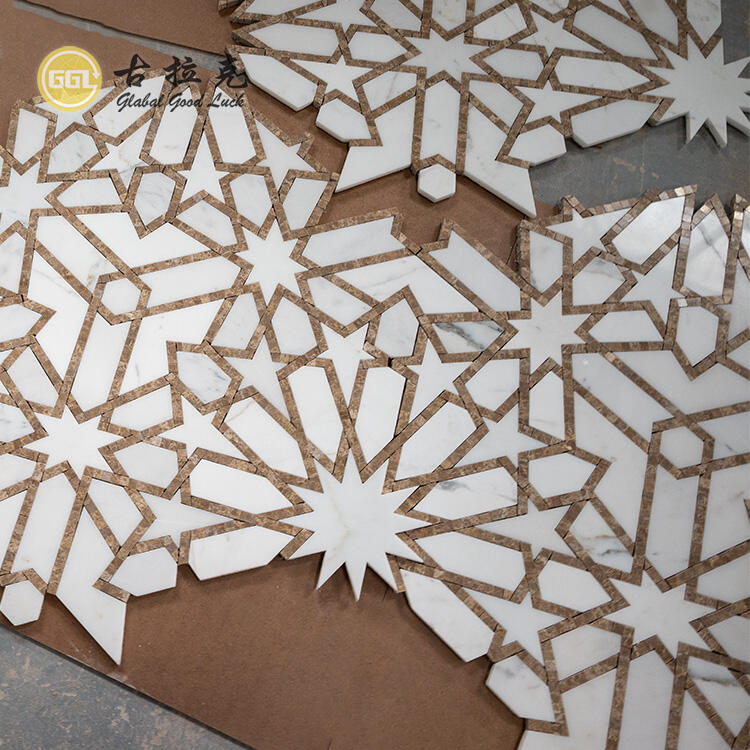 Modern Design Marble Star Parquet Feature Waterjet Mosaic Tile For Wall Decor