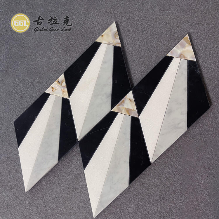 Triangle Shape Marble Mix Shell Waterjet Mosaic Tile