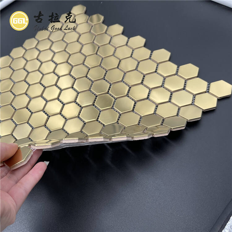 Glitter Gold Metal Mosaic Hexagon Shape Mosaic Wall Tiles