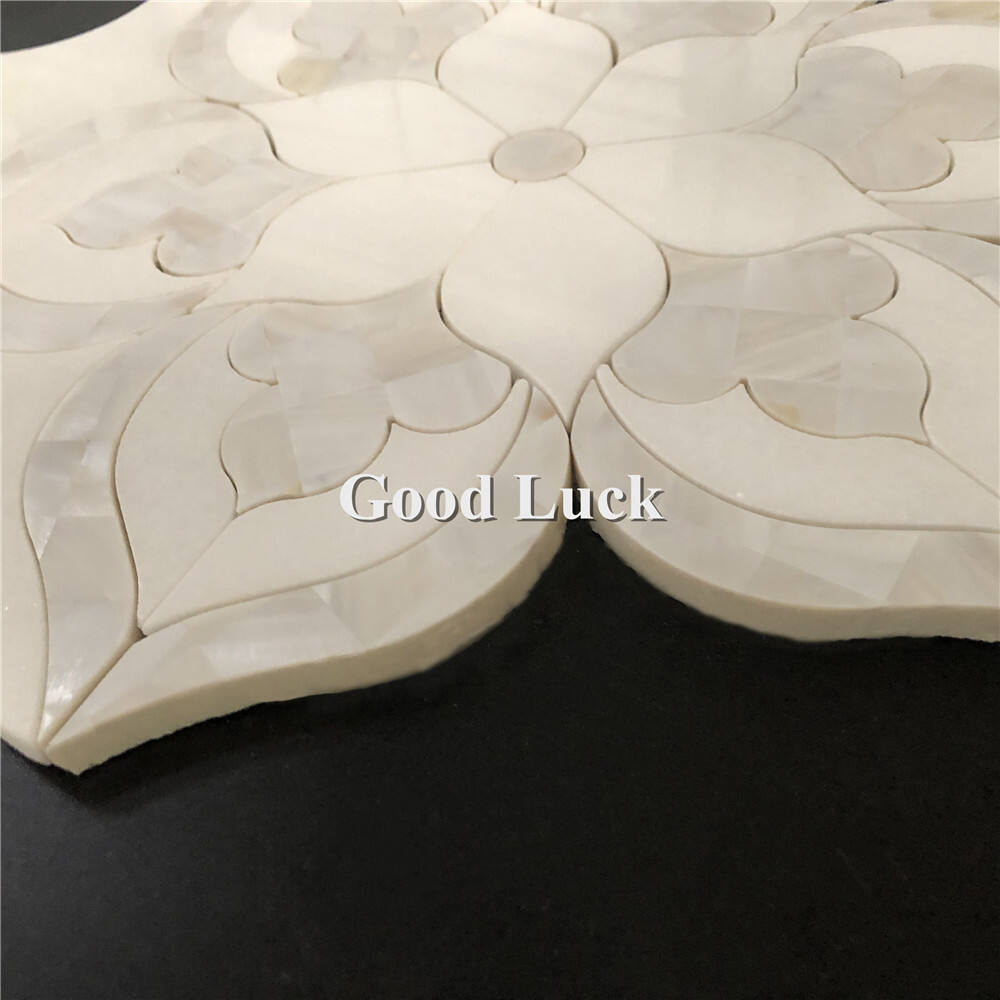 Thassos White Marble with Mother of Pearl Shell Mosaic Tile Background Tile