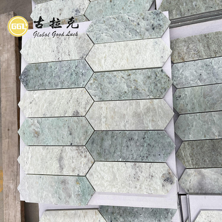 Natural Polished Marble Green Long Hexagon Marble Mosaic Tiles