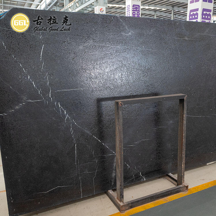 Satin brushed Design Nero Marquina Marble Slab for Wall Floor Tile