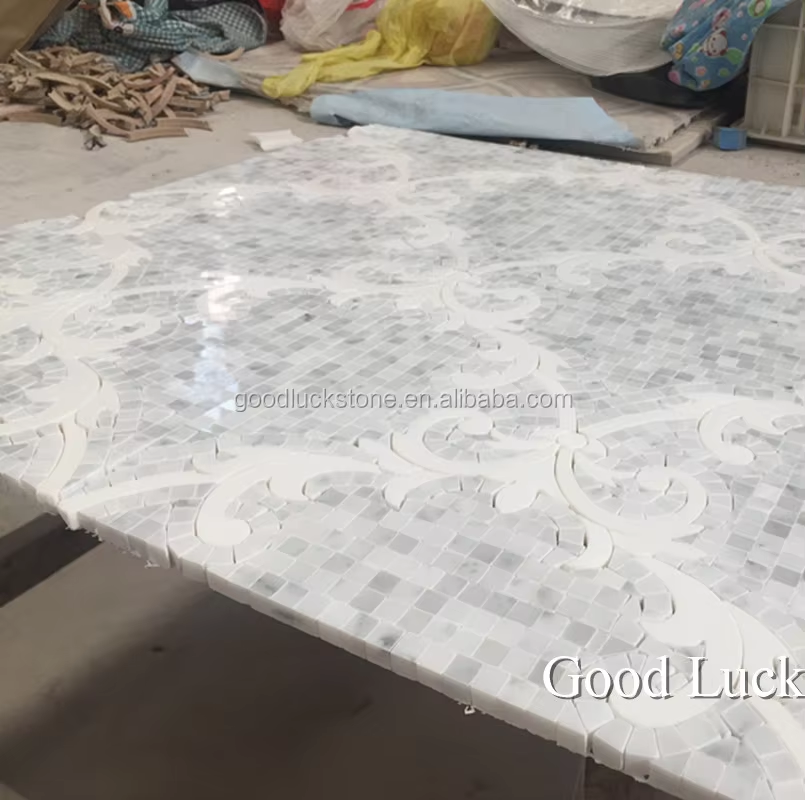  Carrara White Marble Parquet Feature Waterjet Mosaic Tiles