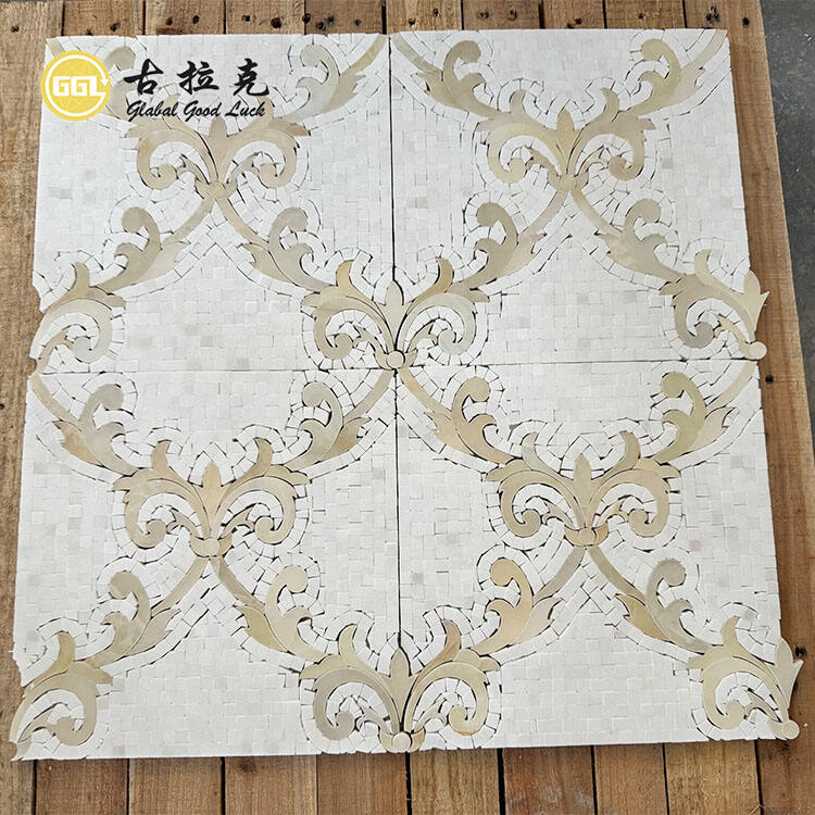 Honey Onyx Mix Thassos White Marble Flower Pattern Waterjet Mosaic Tile Wall Floor Backsplash Decor