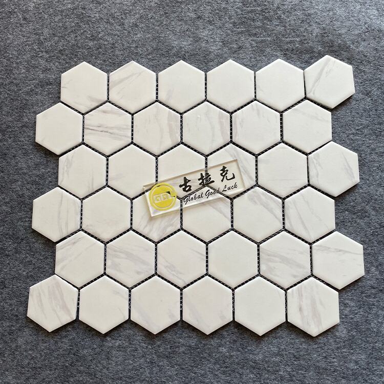 Marble Looking Hexagon Ceramic Mosaic Tile for Wall Decor