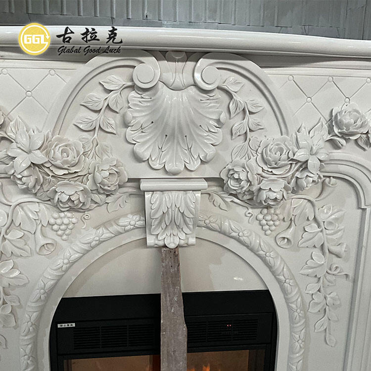 French Style Freestanding Ethanol Fireplace Mantles Popular Design Hand Carved Natural White Marble