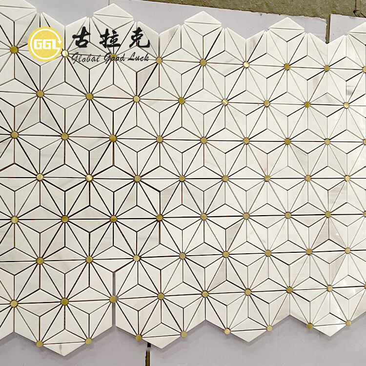 Triangle Shape White Mix Copper Mosaic Floor Tiles