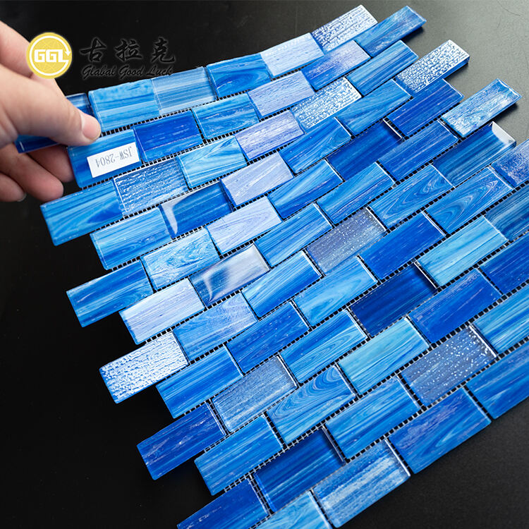 Hand-painted Glass Blue Rainbow Crystal Glass Mosaics Tiles