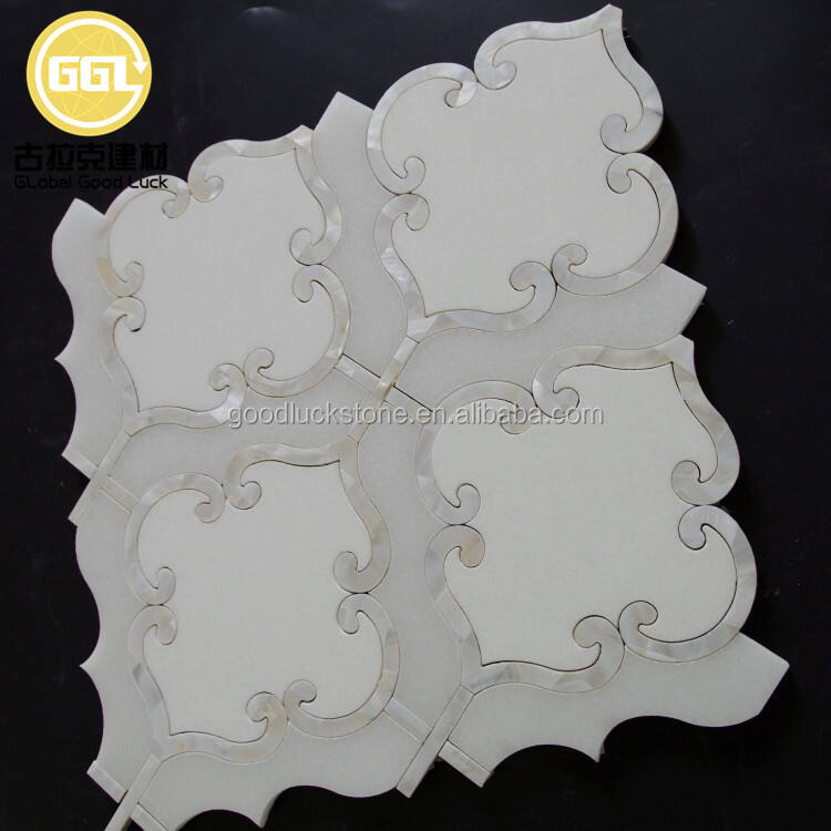 Top Quality White Marble Flower Shape Stone Mix Shell Mosaic Tile Inteerior Deocor