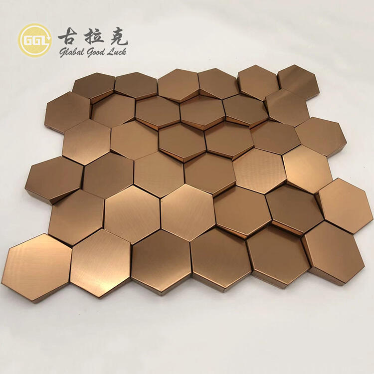 Hexagon Mosaiek Ry stainless steel metaal mosaïek Goue Borstel Mosaïeks Muurversiering