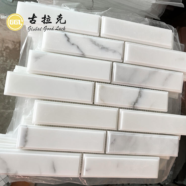 3D Carrara White Marble Long Strip Marble Mosaic For Wall Tiles