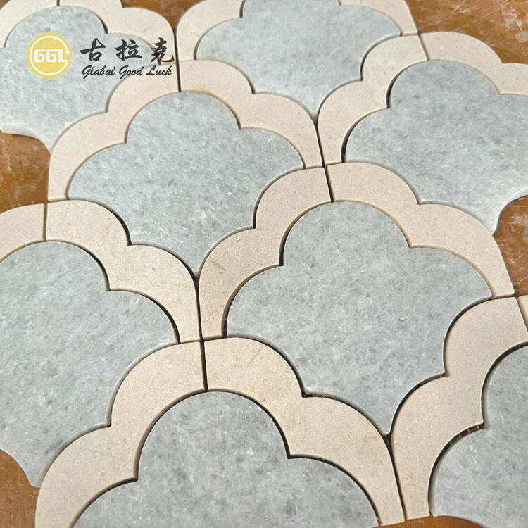 Fan Shape Marble Parquet Feature Waterjet Mosaic Tile Wall Decoration