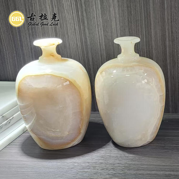 White Gold Natural Onyx Stone Container Flower Vase Design