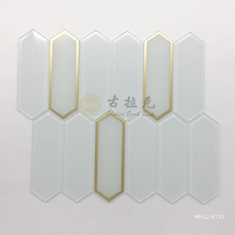 Pure White Crystal Glass Mix Sliver-Rimmed And Gold Edged Mosaic Tile