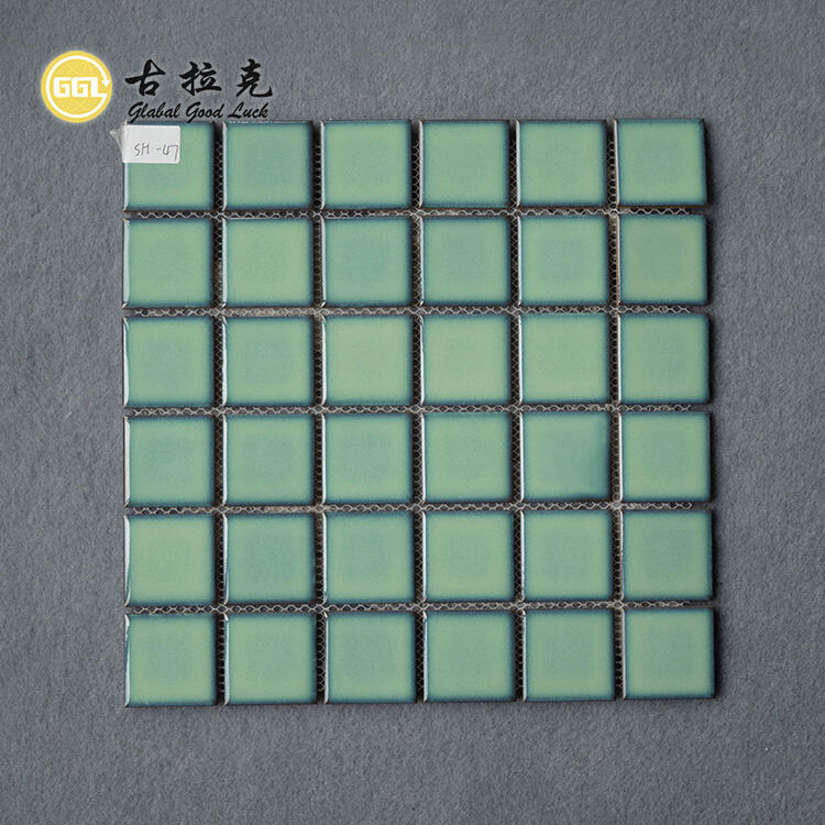 Mint Green Square Shape Ceramic Mosaic Tile Wall Decoration