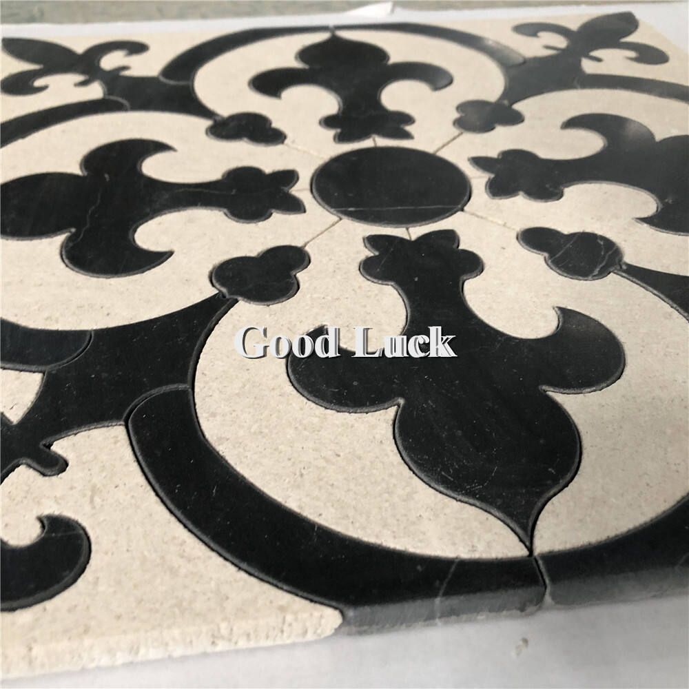 Customized Marble Parquet Feature Flower Waterjet Mosaic Tiles