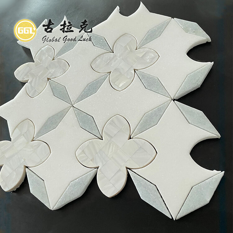 Flower Mosaic Natural Shell Mother Of Pearl Waterjet Marble Tile