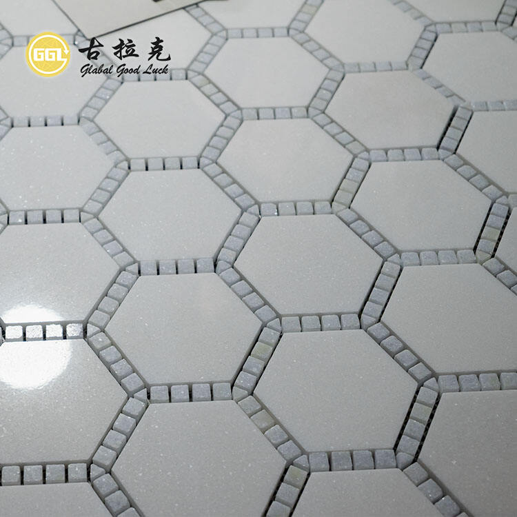 Thassos White Marble Stone Mosaic Mix Blue Stone Mosaic Tile for Floor Wall Decor