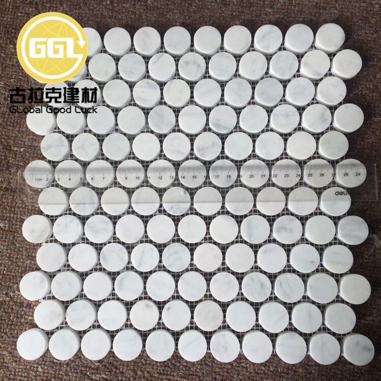 Carrara White Mini Penny Round Shape Marble Mosaic Tile For Bathroom Wall