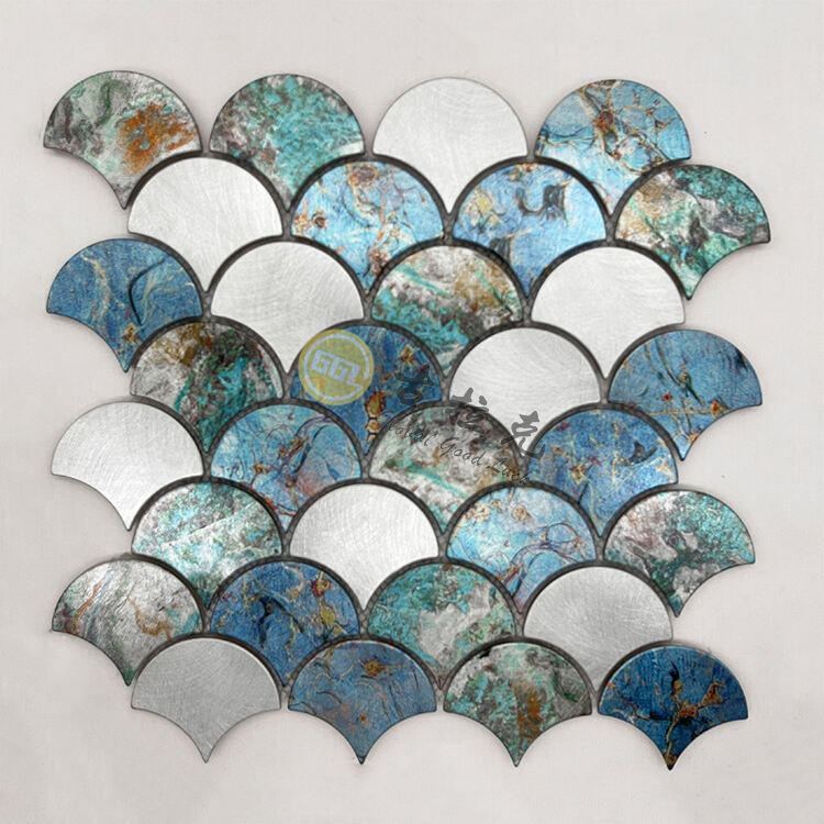 Fan Shape Stainless Steel Metal Mosaic Pattern Design For Wall Decor