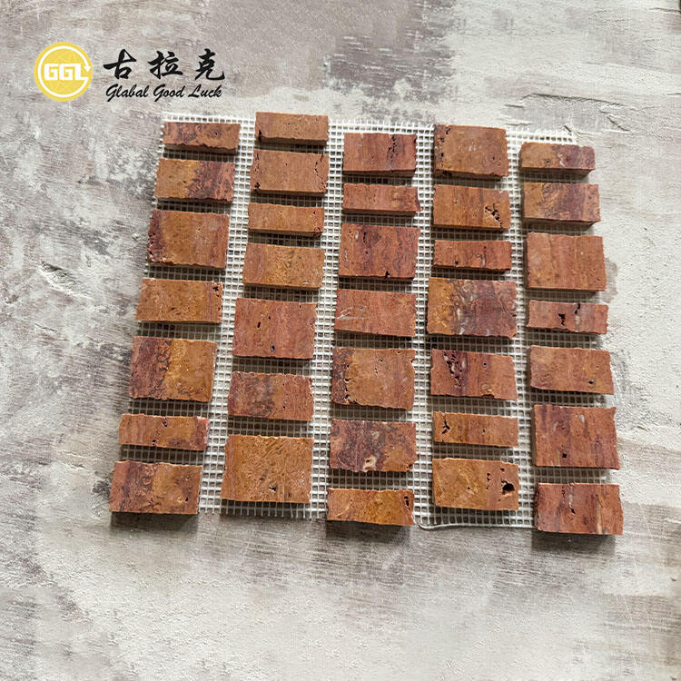 Red Travertine Rough Cut Marble Mosaic Tile Outdoor Design