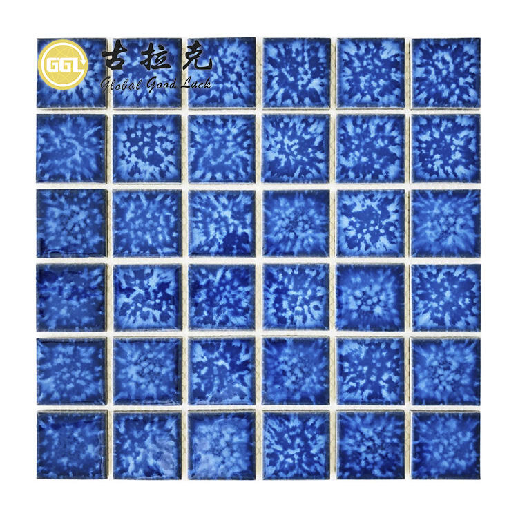 Kiln-surface Mosaic Ceramic Blue Square Shape Mosaic Tiles For Wall Decor