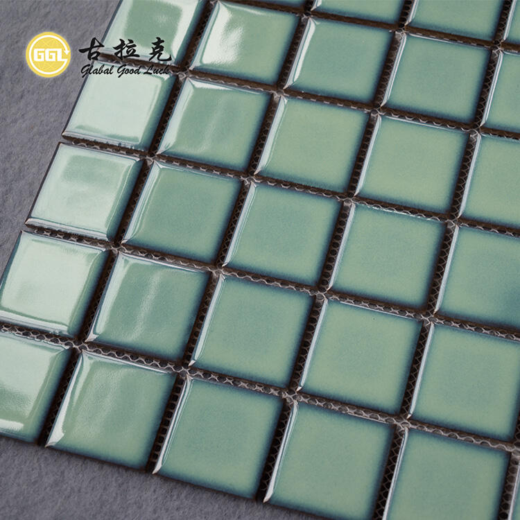 Mint Green Square Shape Ceramic Mosaic Tile Wall Decoration