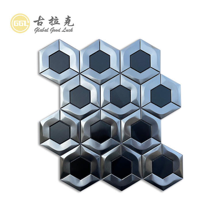 3D Stainless Steel Mosaic Backsplash Hexagon Silver Metal Mosaic Tile