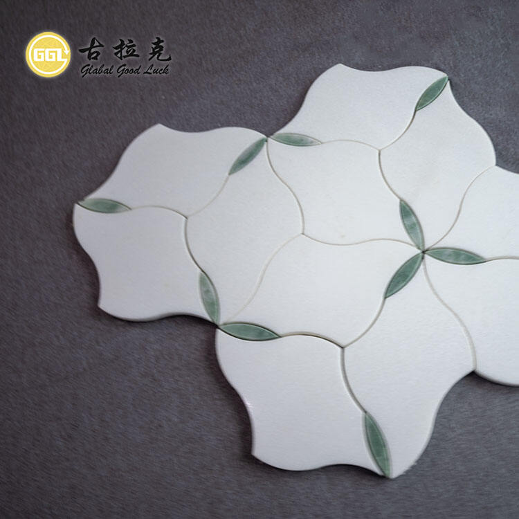 Thassos White and Green Marble Pattern Flower Shape Waterjet Mosaic For Wall Floor Tiles