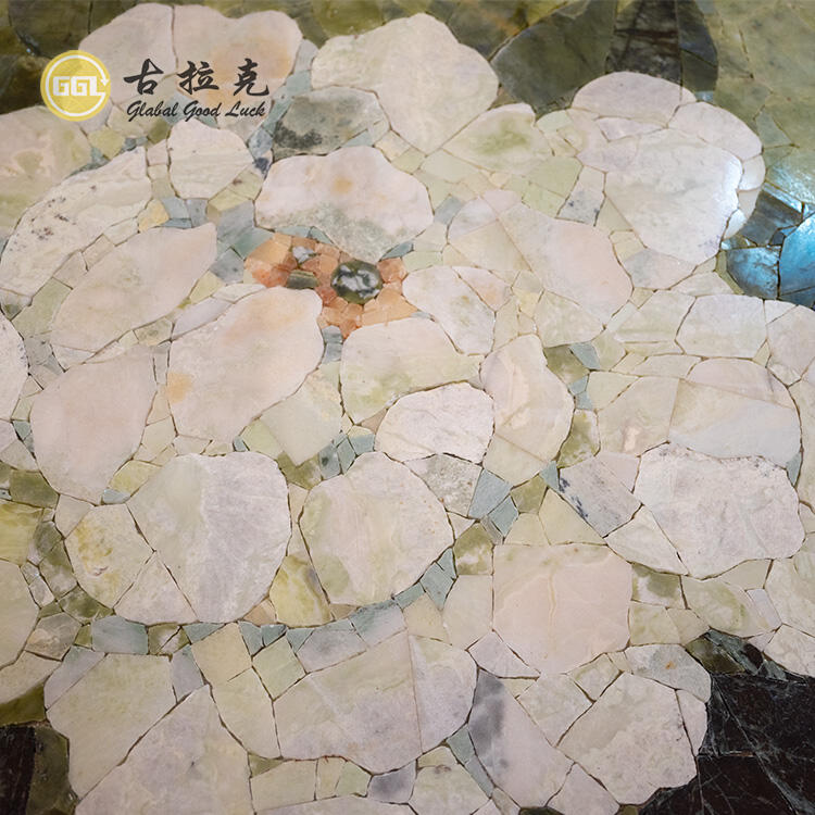 Nature Stone Flower Pattern Mosaic Tile Handmade Interior Wall Decoration