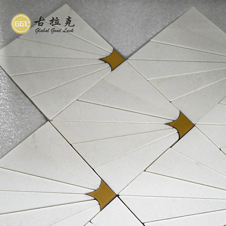 Square Thassos White Marble Mix Brass Mosaic Wall Tile