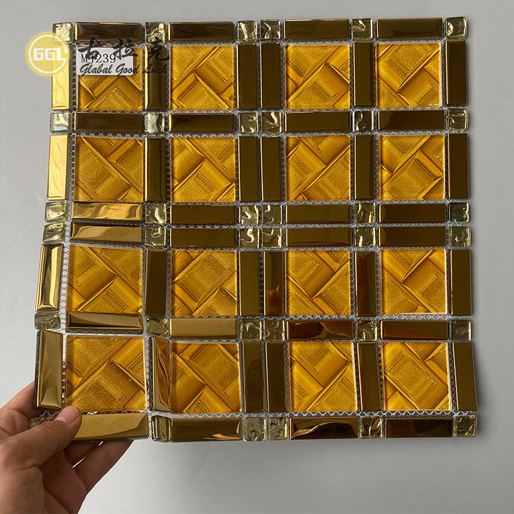 Luxury Design Gold Glass Mosaic Tile Square Mirror Glass Wall Background Tile