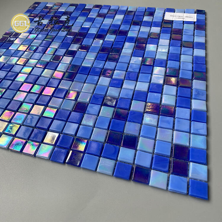 Iridescent Stained Glass Glitter Piscina Tegulae Pavimentum Fundum Decorativum Caeruleum Vitrum Mosaicum  