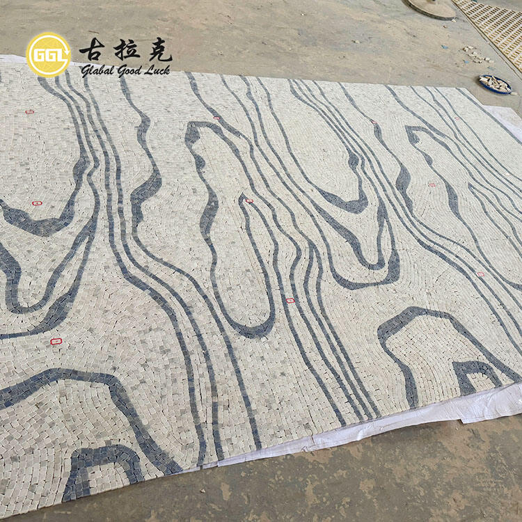 Fashion Design Blue Mix White Marble Parquet Feature Waterjet Mosaic Tiles