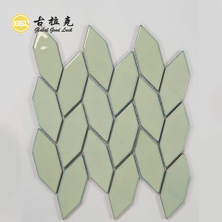 Hexagon Ceramic Mosaic Tile Leaf Design for Home Bathroom Wall Decor