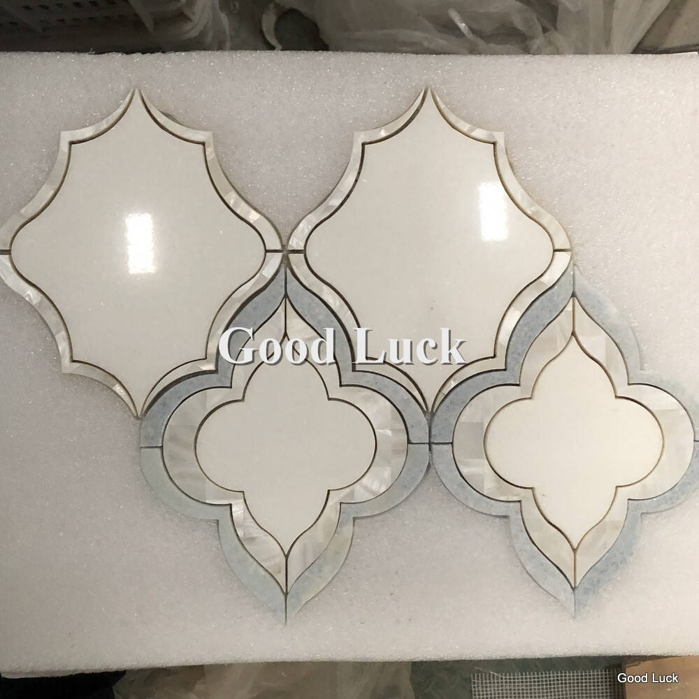 Wateriet White Marble lnlay Shell Parquet Feature Mosaic Tile