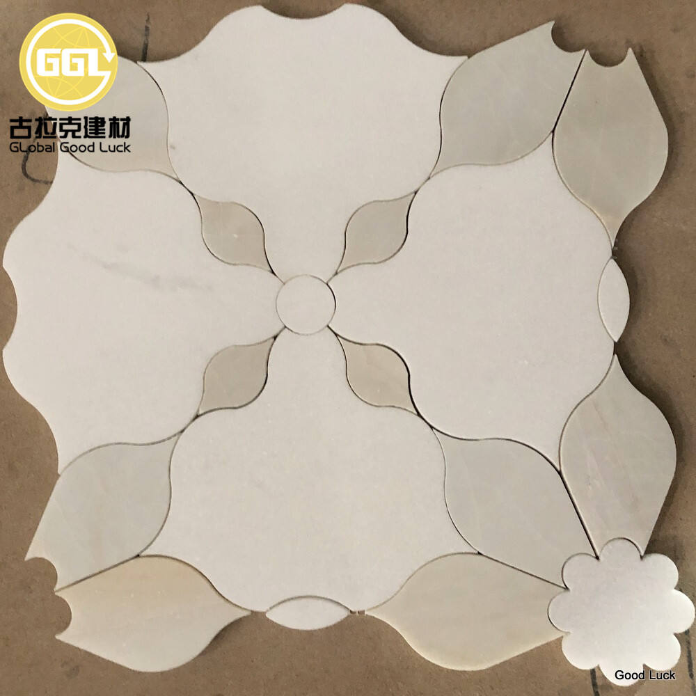 Simple Style White and Beige Waterjet Mosaic Tile