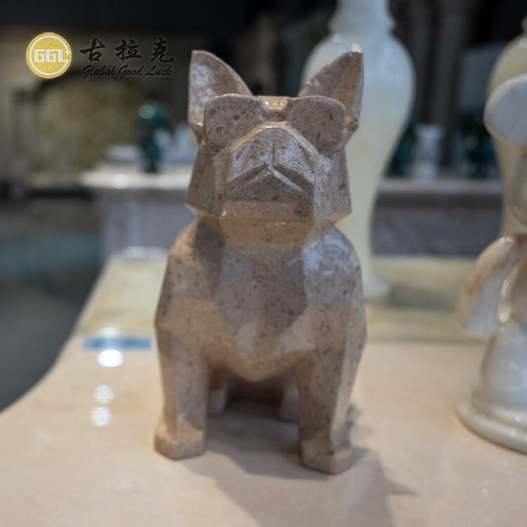 Natual Marble Carved Dog Hand Carved Stone Sculpture Marble Dog Statue Gift or Home Decoration