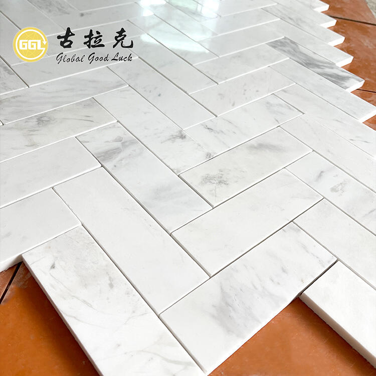 Polished White Marble Herringbone Tile Mosaic for Kitchen Decor